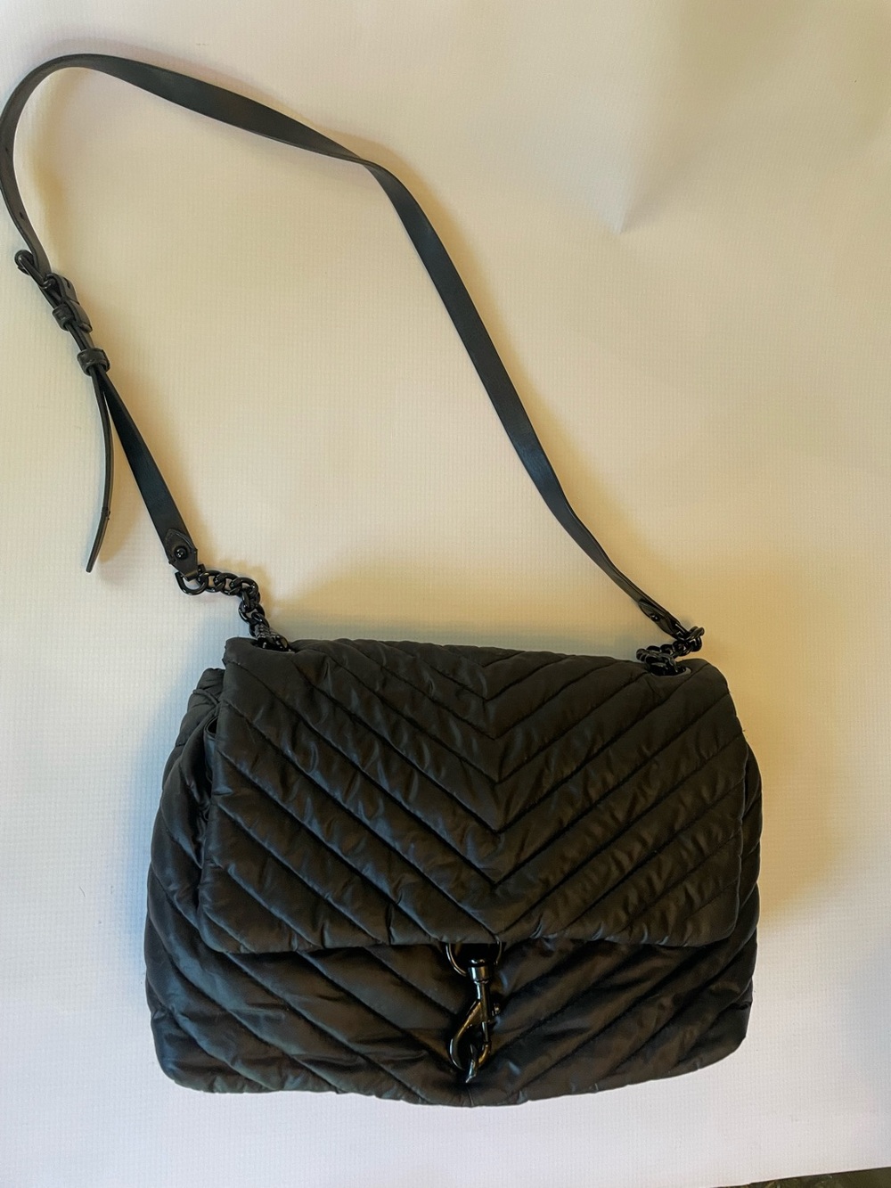 Rebecca Minkoff Black Quilted Chevron Crossbody with Gunmetal Hook